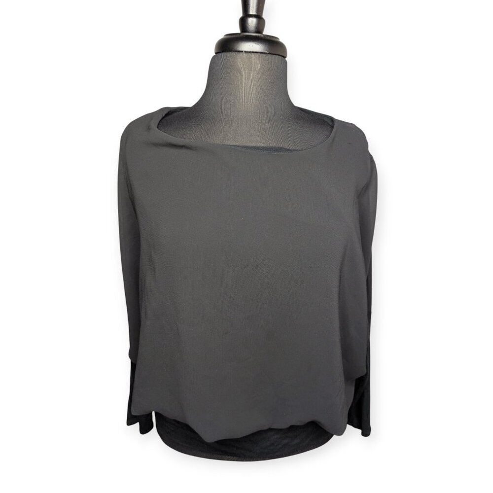 Joseph A Chic Black Cape Long Sleeve Pullover Blouse Size Large - Picture 1 of 14